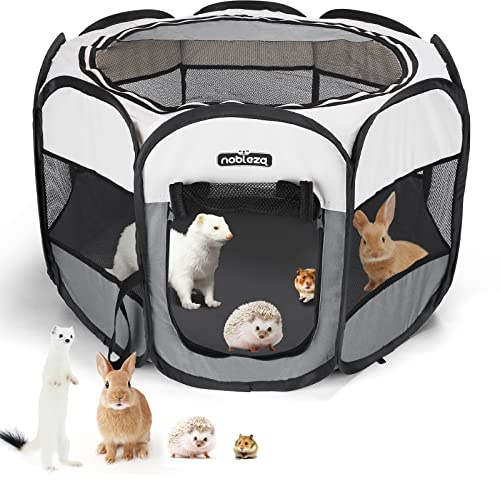 Nobleza Pet Playpen Portable Foldable Dog Cat Puppy Pen for Indoors Outdoor Pop Up Pet Fence Breathable Mesh Pet Carrier Kennel Soft Cage Tent for Rabbit Hamster Guinea Pig Beige Gray,24.4x24.4x17.7in