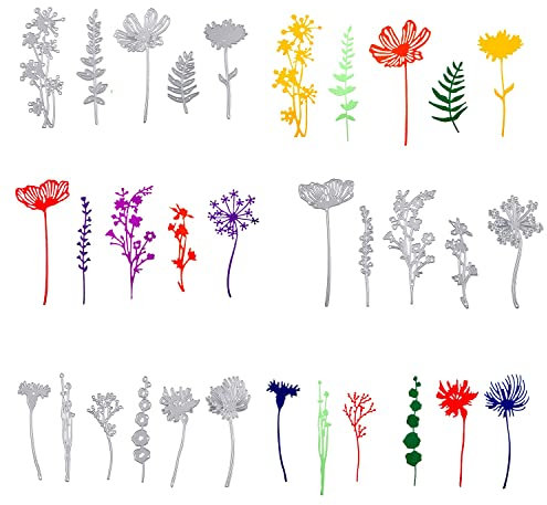 IOPYKKOA 17 Stück Wildblumen-Metall-Stanzformen 3D-Blumen Blumenform-Prägung Scrapbooking Schneidet Schablonen-Blumenblätter-Prägeschablone