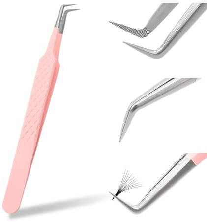 FADVAN Ögonfransförlängningstång, Professionell Tråd 90° Böjd Spets, Rosa Ögonfransförlängningstång I Rostfritt Stål