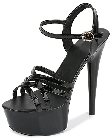 Chaussures Sandales Mariage de Talon Haut Aiguille Escarpin Femmes Plateforme Epais Sexy Soirée - Noir - 43 EU