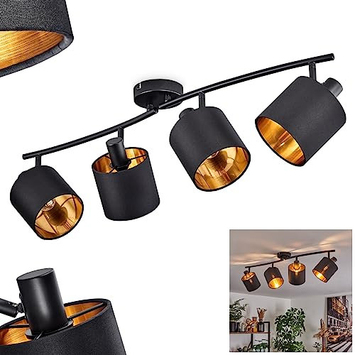 Deckenleuchte Alsen, moderne Deckenlampe aus Metall/Stoff in Schwarz/Goldfarben, 4-flammig, mit verstellbaren Strahlern und Leuchtenarmen, Spot im Retro/Vintage Design, 4 x E14, ohne Leuchtmittel