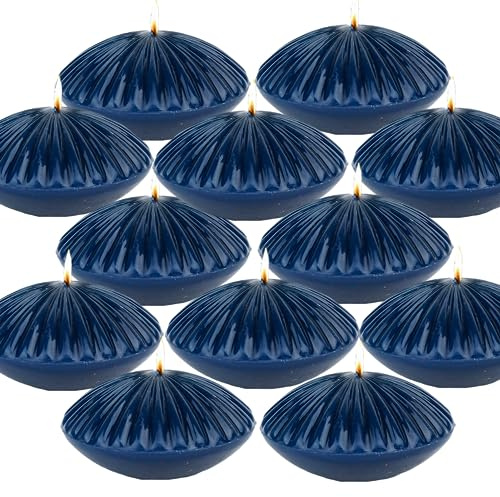 LPUSA 10 Hour Navy Floating Candles Large 3,Unscented Romantic Tealight Ribbed Candles for Cylinder Vases,Centerpieces at Wedding, Party, Pool, Holidays, Set of 12