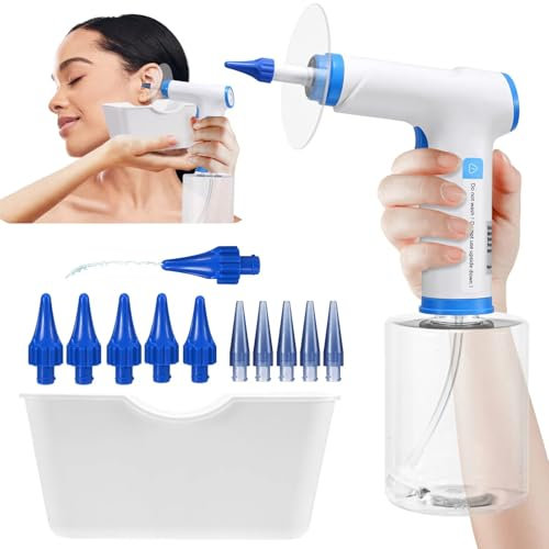 Niest Nettoyeur Oreilles 500ML, Nettoyant électrique pour élimination du Cérumen Rechargeable avec 4 Modes de Nettoyage, 10 Embouts et un Bassin de Récupération de l'eau