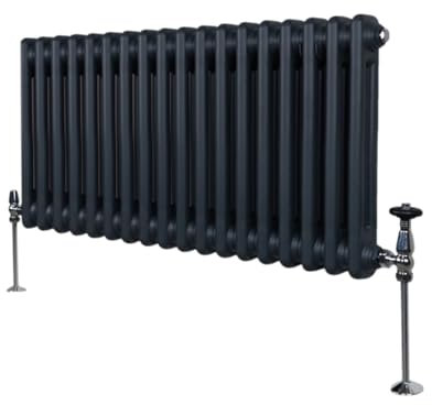 Traditional 2 Column Radiator 300mm x 832mm Modern Central Heating Heater Matt Anthracite Grey Carbon Steel Horizontal Wall Mounted Kitchen Living Room Bathroom Cleaning Brush Fixing Kit & Brackets