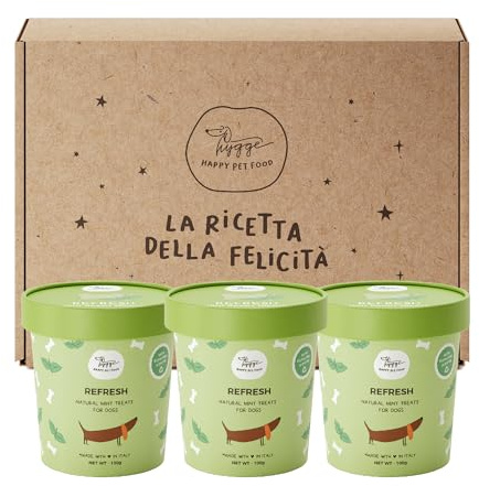 Biscotti per Cani con Alitosi 100% Naturali gusto Menta SET X3 | Snack per Cani ideali contro Alito pesante, per tutte le Taglie ed età | 300 gr. Biscotti Cane Refresh Hygge Dog®