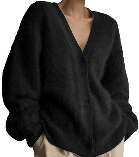 MAOAEAD Lussuoso cardigan in cashmere, da donna, tinta unita, soffice, lavorato a maglia, con scollo a V, aperto sul davanti, elegante giacca morbida (nero, M)