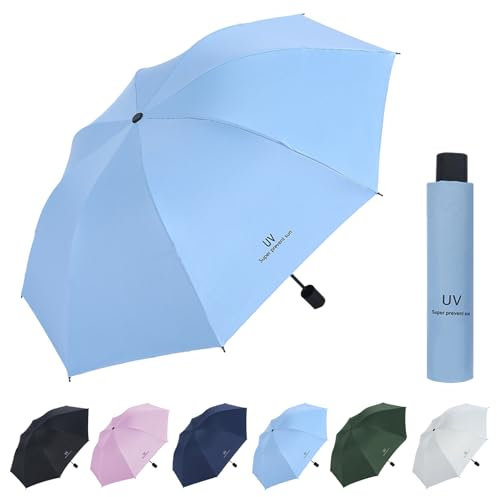 Miniparaply, fickparaplyer med 8 spröt, paraply stormsäkert, fickparaply UV-skydd, solskydd paraply utomhus UV vikbart paraply, vindtätt och stormsäkert, blå