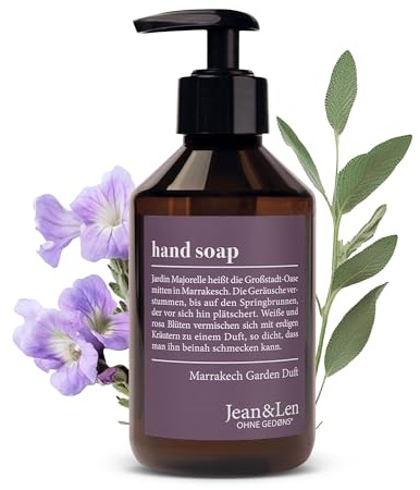 Jean & Len Handseife Marrakech Garden, reinigt beanspruchte Hände, für die tägliche Anwendung geeignet, Flüssigseife im Pumpspender, warmer und beruhigender Duft, vegan, 250 ml