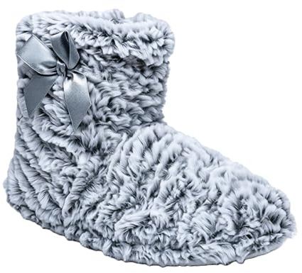 A2Z Ladies Two Tone Faux Fur Bootie Slippers Anti Slip Lounge Boots | Warm fuzzy ankle footwear for winter comfort, teens girls and daily wear