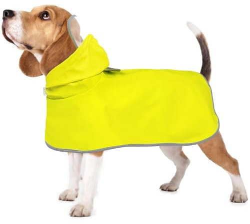 Kuoser Regenmantel Hund, Hunderegenjacke, Wasserdicht, Regenschutz Hunde, Gelb, S