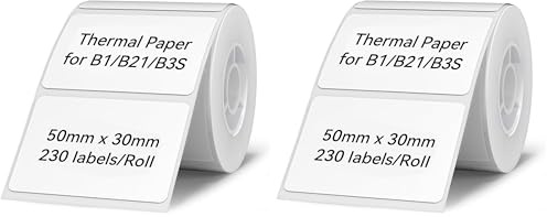NIIMBOT Cinta de etiquetas térmicas para impresoras B1 B21 B3S, etiqueta de dirección impermeable, autoadhesiva 2 x 1 (50x30 mm), 1 rollo de 230 (Paquete de 2)