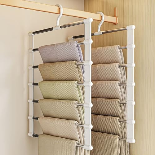 Trouser Hangers, Space-saving, Pack of 2 Multi-Tier Hangers, Foldable Non-Slip Trouser Stand, Trouser Hanger, Stainless Steel, Trouser Holder for Wardrobe, Scarves, Towels