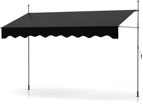 COSTWAY Tenda da Sole a Morsetto, Regolabile in Altezza e Inclinazione con Manovella, Telo Impermeabile e Resistente ai Raggi Solari e Telaio Antiruggine, Tenda Retrattile Senza Foratura (3M,Nero)