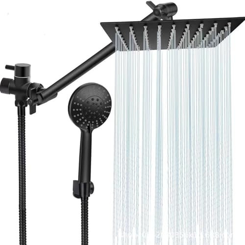 UCVJXDEM Wandmontiertes 5-Funktions-Duschpaneel, Hochdruck-Edelstahl-Regen-Duschkopf-Set Runde Handbrause(10in)
