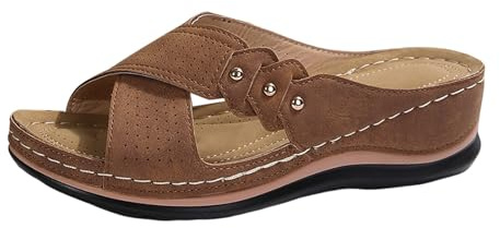 Pantoletter dam, sommar, ortopediska sandaler, dam, bekväma inlägg, Mules Clogs & pantoletter, eleganta sandaler, lamellskor, utbytbar fotbädd, badtofflor med fotbädd, tofflor, BRUN, 42 EU