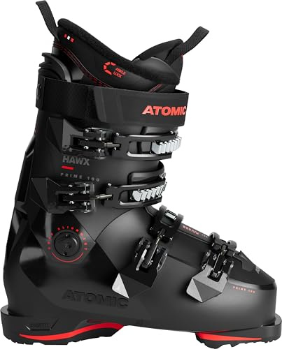 ATOMIC HAWX Prime 100 GW Skischuhe in Schwarz/Rot - Größe 43.5/44 - Mittelbreite Ski-Boots mit 100 mm Passform & 100er-Flex - Ski-Schuhe mit anpassbarer Mimic Technologie für präzisen Fit