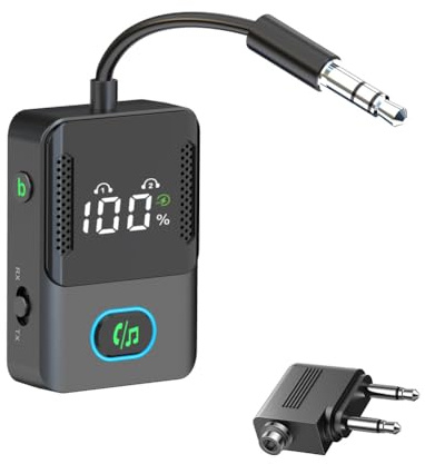 Bluetooth 5.3 Transmitter and Receiver, 2-in-1 Car AUX Wireless Bluetooth Adapter, Dual Connection, Mic for Calls, 3.5mm Jack Aux Audio Transmitter for TV, Airplane, Car, Headphone, Speaker, Gym