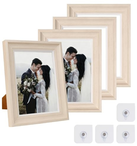 FALSKT 4 Pezzi Cadre Photo per Photo 15x20cm, Cornici per Foto Plexiglas, Cadre Bois Formati Orizzontali e Verticali con 4 Ganci per Foto, Poster, Puzzle (Bianco)