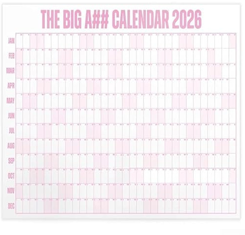Calendario da parete 2026 grande, cancellabile a secco, con panoramica annuale e organizzazione codificata a colori per una pianificazione efficiente (rosa)