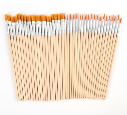 40 Unidad Pinceles para Pintura Acrílica y Acuarela, Incluye 20 Pinceles Planos y 20 Redondos, Cerdas para Niños, Principiantes y Artistas, para Manualidades y Arte Creativo