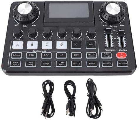 Naroote Tarjeta de Sonido en Profesional, Pantalla LED Ajustable, Sonido Digital de Alta Definición con Cambiador de Voz para Teléfono, Computadora, Micrófono