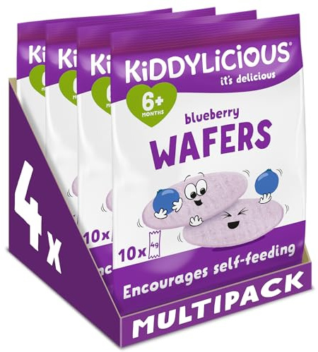 Kiddylicious Blueberry Wafers - Gluten and Dairy Free Kids Snack - Suitable for 6+ Months - 4 x 10 Twin Packs