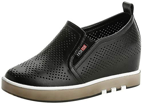 ANUFER Mujer Tacón de Cuña Media Zapatillas Respirable Ahuecado Ponerse Zapatos Deportivos Negro SN020329-2 EU38.5