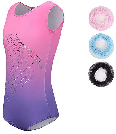 Sinoem Ragazze Ginnastica Leotards Balletto Body Costumi di Danza per Bambini da 2 a 10 Anni (7-8 Anni, Rosa + Viola - Senza Maniche)