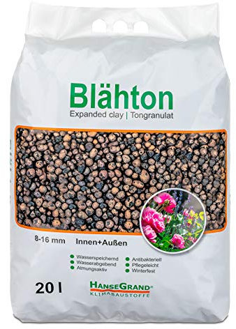 HanseGrand Sac de granulés d'argile expansée, substrat hydroponique, pour les caisses / les bacs / les pots de plantes, matériel de drainage, 20 l, 40 l, 60 l