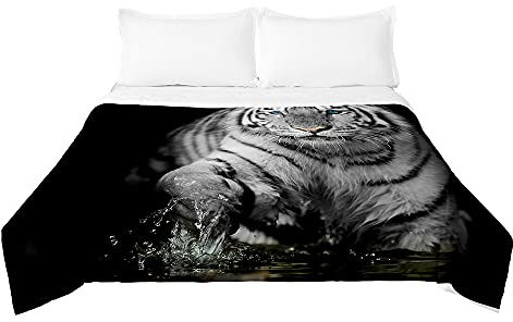 Surwin Tagesdecke Bettüberwurf Steppdecke für Doppelbett Einzelbett, Mikrofaser Wattiert Gesteppt Bettdecke 3D-Tiger-Druck Dünne Tagesdecken mit Ultraschall genäht (Weißer Tiger,220x240cm)