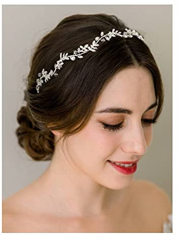 SWEETV Rhinestones Bridal Headband Silver Crystal Wedding Headpieces for Brides Hair Pieces for Bridesmaid Flower Girl Hair Accessories