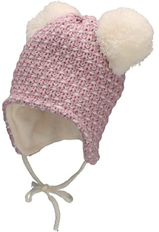 Sterntaler Baby Mädchen Mütze Baby Bommelmütze Struktur Mütze - Mütze Baby - aus Strick mit Ohrenklappen und Bindeband - beige, 39