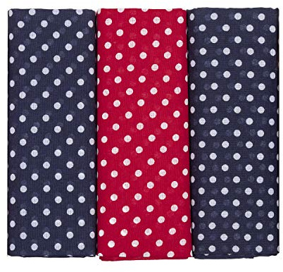 MANDITTIONS Box of 3 Spotted Cotton Handkerchiefs Extra Large Size Assorted Navy Blue/Red