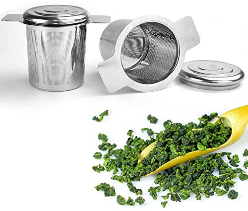 Reforung 2 Pz Filtri per Tisane Sfuse in Acciaio Inox Colino per Tisane con Coperchio Setaccio per Tisane con Due Manici Filtro da Tè con Rete a Maglia Fine per Teiera, Tazze, Tazze da Tè