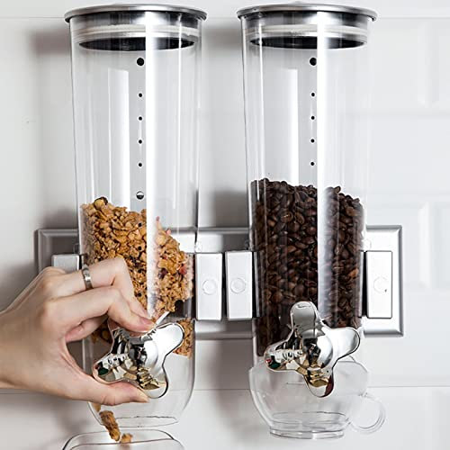 Futchoy MÜSLISPENDER DOPPELT 3L WANDMONTAGE CEREALIENSPENDER CORNFLAKESSENDER FÜR MÜSLI CORNFLAKES CEREALIEN SÜSSIGKEITEN 29 X 15 X 30 CM (SILBER)