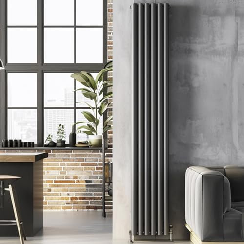 Go Bathrooms Vertical Radiator 1800 x 350 Grey Oval Double Column Panel Central Heating Radiator Bathroom Radiator Grey Vertical Kitchen Radiator