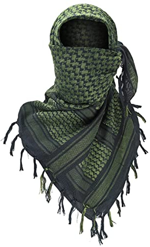 Luxns Military Shemagh Tactical Desert Scarf / 100% Cotton Keffiyeh Scarf Wrap for Men And Women/Black Green 43x43