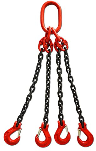 Chain Sling 2/5Inch X 5 Ft 6614lb 4 Leg with Sling Hooks and Adjusters Grade 80Alloy Steel Engine Chain Hoist Lifts【3 Ton】