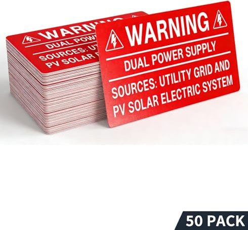 CDXHOME 50PCS Solar Warning Labels, Warning Dual Power Supply - Sources Utility Grid and PV Solar Electric System, UV Resistant Electrical Panel Stickers for Installers