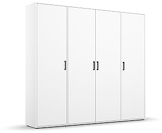 Rauch Möbel Voyager, Kleiderschrank für Schlafzimmer, Kinderzimmer, Babyzimmer, Jugendzimmer, Flur, 4-türig, mit Zubehör Basic, Farbe Weiß, Breite 187cm