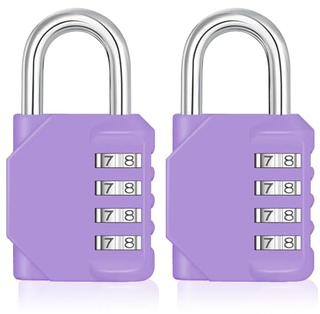 ZHEGE 4-Digit Combination Padlock with Resettable Code (Purple, 2P) | Heavy Duty Weatherproof Lock for Gym/School Lockers, Toolbox, Gates & Sheds, Secure Outdoor Use