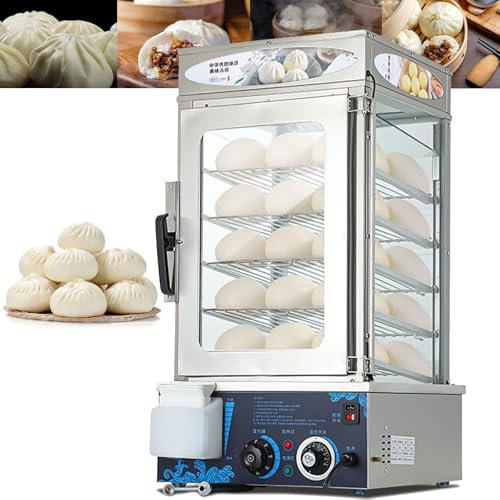 Cuiseur Vapeur Commercial à 5 ​​Couches, Cuiseur Vapeur électrique Dim Sum 1200 W, Chauffe-Plats électrique, Plage De Température 30-110 ℃, Minuterie 10-60 Minutes, Chauffage Uniforme à 360°