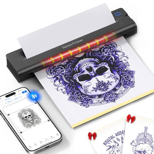 A41 Imprimante de Tatouage Thermique Portable Sans Fil avec 10 Papiers de Tatouage pour Tatoueurs & débutants, Compatible iPad, Phone et PC