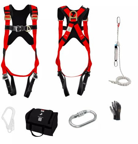 Generisch SET Dachdecker Fallschutz Premium Auffanggurt inkl. Auffanggerät, Seil 20m, 2 Karabiner, PSA Sicherung DIN EN