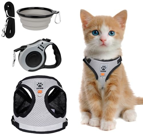 Harnais pour Chat, Laisse pour Chat - Harnais Chats Anti évasion pour Chats et Chiens de Petite et Moyenne Taille, Livrée avec Une Laisse de 5 Mètres (Taille M)