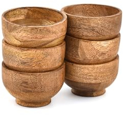 Indus Lifespace Ciotola per snack in legno di mango, accessori per salumi, da utilizzare per immersione, condimenti, noci, snack, bella con la tua cucina (7,6 x 7,6 x 5,1 cm) (set da 6)