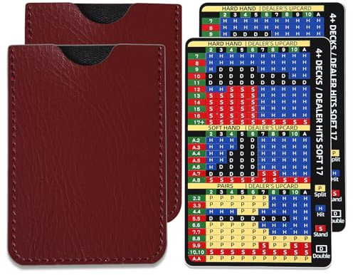 2 PCS Thick Stainless Steel Basic Strategy Blackjack Card, Metal Blackjack Basic Strategy Card Casino Legal Allowed at Casino Blackjack Table Sets 4+ Decks Hit Soft 17 with Leather Sleeve