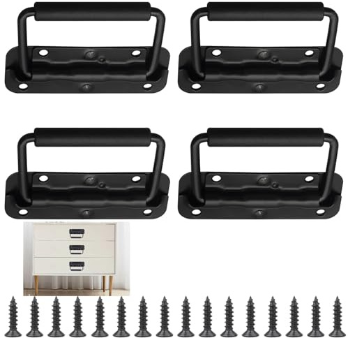 Poignée de Coffre 120 MM, 4 Pièce Poignée De Boîte, Poignées Pliantes à Ressort, , Poignées Pliantes à Ressort avec Poignée, Poignées de Caisse Pliantes, Noir