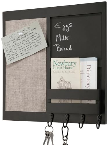 keypak Lavagnetta da parete con ripiano e porta lettere, organizer per lavagna nera con 4 ganci per chiavi, per corridoi, cucine e ingressi