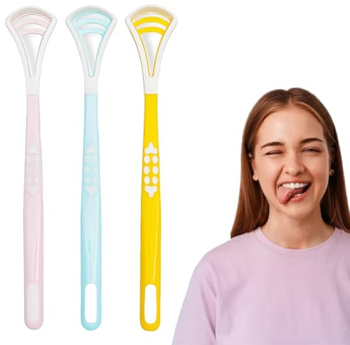 LACHT Paquete De 3 Raspadores De Lengua Y Cepillo De Limpieza De Lengua Para Adultos, Cepillo Suave De Doble Cara, Cepillo De Masaje Oral Portátil De Grado Alimenticio